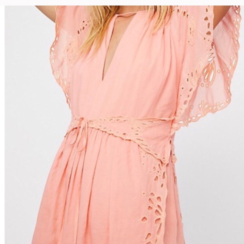 Free People romper in peach w/ eyelet detail NWOT